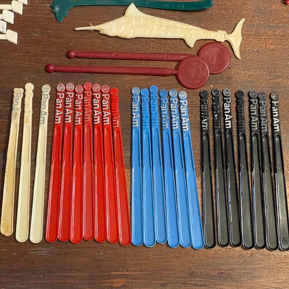 Vintage Collection of 97 Swizzle Sticks Drinks Mixer Airlines Hotels Bars - Picture 7 of 11